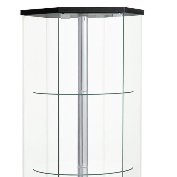 English Elm Tenley Hexagonal Curio Cabinet Four Glass Shelves Black Chrome Contemporary Display B2777P535945