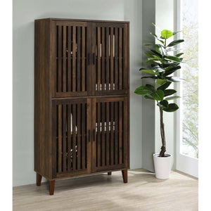 English Elm Sakai Tall Storage Cabinet with Slatted Doors Asian Hardwood Dark Pine Living Room B2777P535946