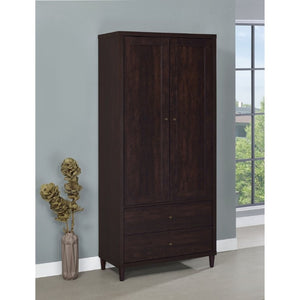 English Elm Nestor Tall Storage Cabinet Rustic Tobacco Finish Brass Hardware Two Drawers B2777P535947