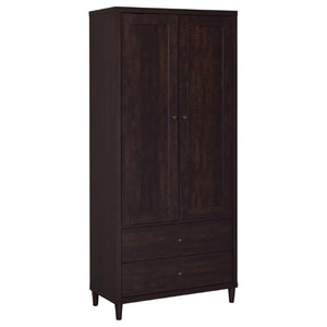 English Elm Nestor Tall Storage Cabinet Rustic Tobacco Finish Brass Hardware Two Drawers B2777P535947