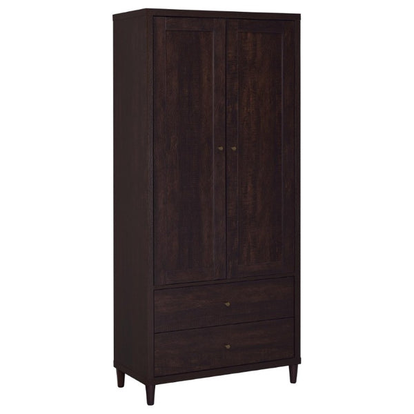 English Elm Nestor Tall Storage Cabinet Rustic Tobacco Finish Brass Hardware Two Drawers B2777P535947