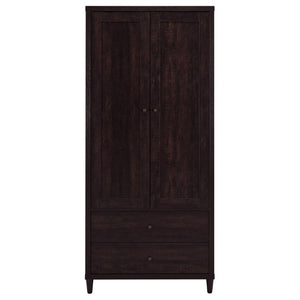 English Elm Nestor Tall Storage Cabinet Rustic Tobacco Finish Brass Hardware Two Drawers B2777P535947