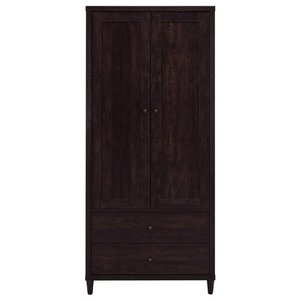 English Elm Nestor Tall Storage Cabinet Rustic Tobacco Finish Brass Hardware Two Drawers B2777P535947