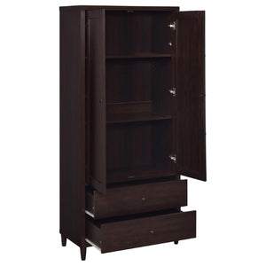 English Elm Nestor Tall Storage Cabinet Rustic Tobacco Finish Brass Hardware Two Drawers B2777P535947