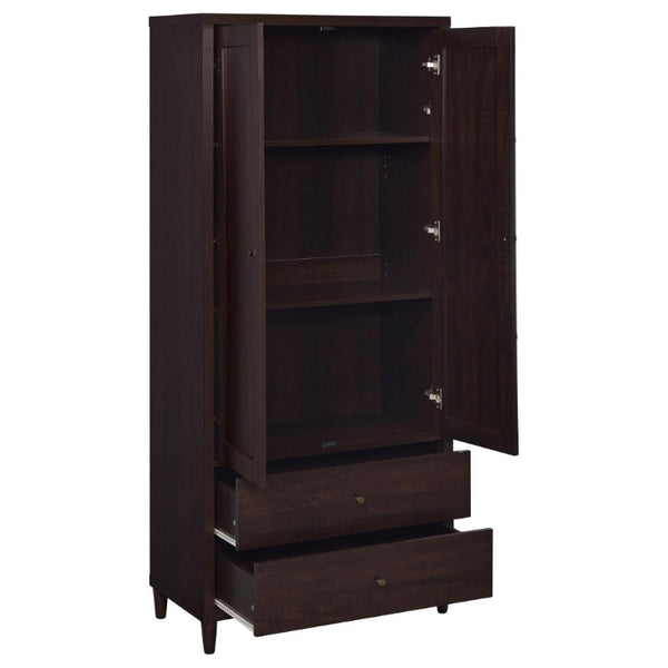 English Elm Nestor Tall Storage Cabinet Rustic Tobacco Finish Brass Hardware Two Drawers B2777P535947