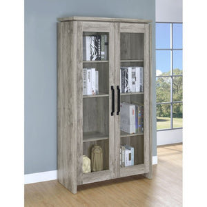 English Elm Myerson Tall Glass Door Storage Cabinet Driftwood Finish Adjustable Shelves Entryway B2777P535948