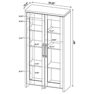 English Elm Myerson Tall Glass Door Storage Cabinet Driftwood Finish Adjustable Shelves Entryway B2777P535948