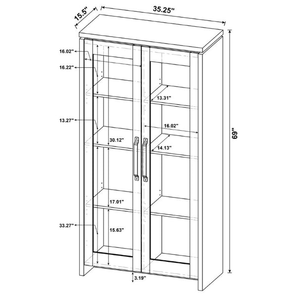English Elm Myerson Tall Glass Door Storage Cabinet Driftwood Finish Adjustable Shelves Entryway B2777P535948