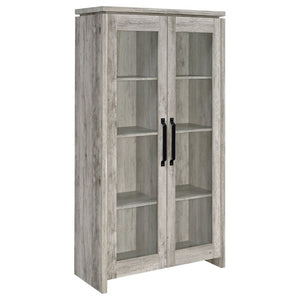 English Elm Myerson Tall Glass Door Storage Cabinet Driftwood Finish Adjustable Shelves Entryway B2777P535948