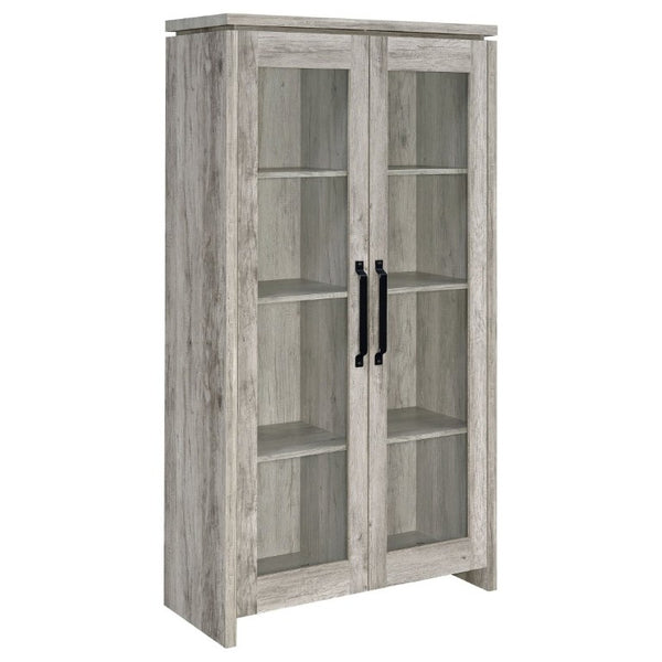 English Elm Myerson Tall Glass Door Storage Cabinet Driftwood Finish Adjustable Shelves Entryway B2777P535948