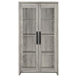 English Elm Myerson Tall Glass Door Storage Cabinet Driftwood Finish Adjustable Shelves Entryway B2777P535948