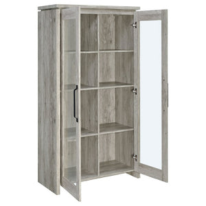 English Elm Myerson Tall Glass Door Storage Cabinet Driftwood Finish Adjustable Shelves Entryway B2777P535948