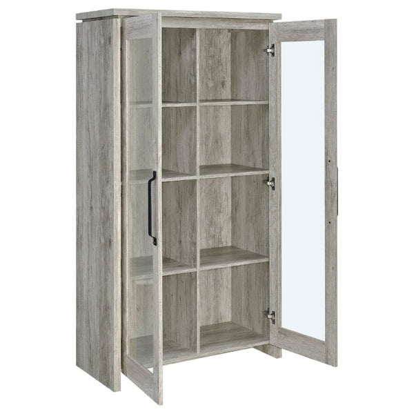 English Elm Myerson Tall Glass Door Storage Cabinet Driftwood Finish Adjustable Shelves Entryway B2777P535948
