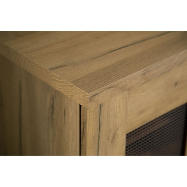 English Elm Golden Oak Two Tone Accent Cabinet with Black Metal Mesh Doors for Entryway Storage B2777P535949