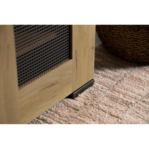 English Elm Golden Oak Two Tone Accent Cabinet with Black Metal Mesh Doors for Entryway Storage B2777P535949
