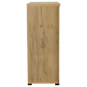 English Elm Golden Oak Two Tone Accent Cabinet with Black Metal Mesh Doors for Entryway Storage B2777P535949