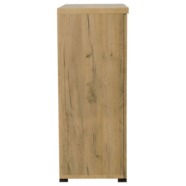 English Elm Golden Oak Two Tone Accent Cabinet with Black Metal Mesh Doors for Entryway Storage B2777P535949