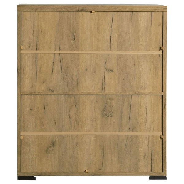 English Elm Golden Oak Two Tone Accent Cabinet with Black Metal Mesh Doors for Entryway Storage B2777P535949