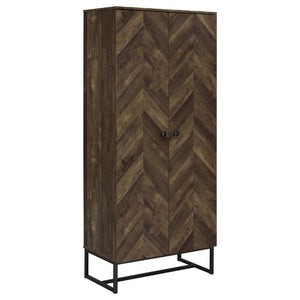English Elm Gunderson Herringbone Oak Tall Accent Cabinet with Gunmetal Steel Base 8 Shelves B2777P535950