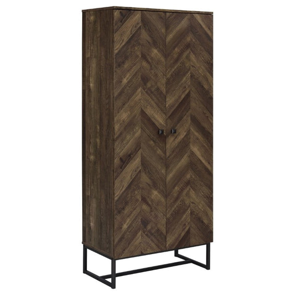English Elm Gunderson Herringbone Oak Tall Accent Cabinet with Gunmetal Steel Base 8 Shelves B2777P535950