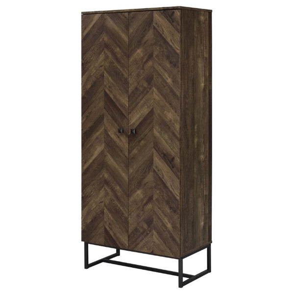 English Elm Gunderson Herringbone Oak Tall Accent Cabinet with Gunmetal Steel Base 8 Shelves B2777P535950