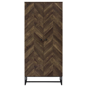 English Elm Gunderson Herringbone Oak Tall Accent Cabinet with Gunmetal Steel Base 8 Shelves B2777P535950