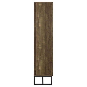 English Elm Gunderson Herringbone Oak Tall Accent Cabinet with Gunmetal Steel Base 8 Shelves B2777P535950