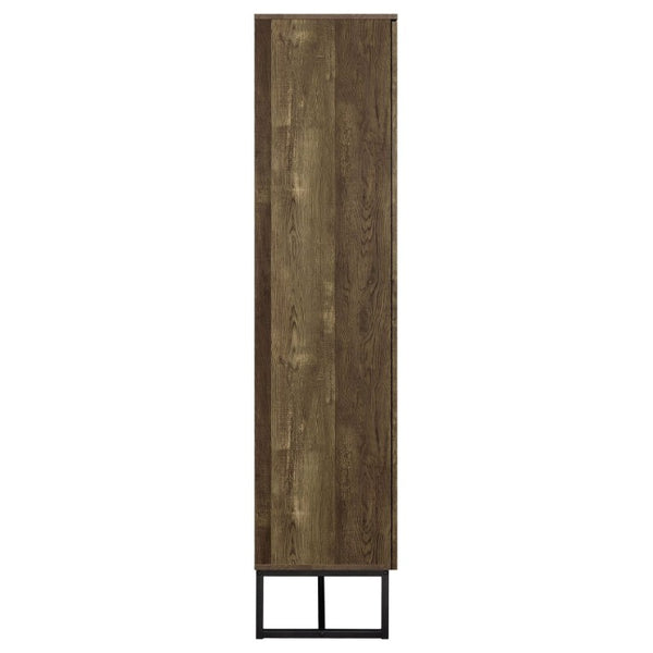 English Elm Gunderson Herringbone Oak Tall Accent Cabinet with Gunmetal Steel Base 8 Shelves B2777P535950