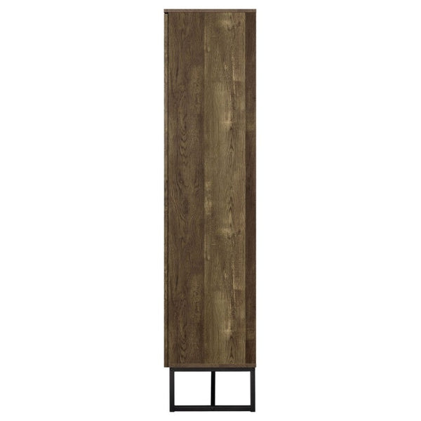 English Elm Gunderson Herringbone Oak Tall Accent Cabinet with Gunmetal Steel Base 8 Shelves B2777P535950