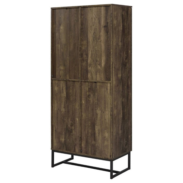 English Elm Gunderson Herringbone Oak Tall Accent Cabinet with Gunmetal Steel Base 8 Shelves B2777P535950