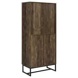 English Elm Gunderson Herringbone Oak Tall Accent Cabinet with Gunmetal Steel Base 8 Shelves B2777P535950