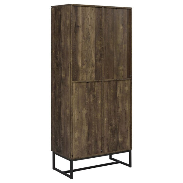 English Elm Gunderson Herringbone Oak Tall Accent Cabinet with Gunmetal Steel Base 8 Shelves B2777P535950