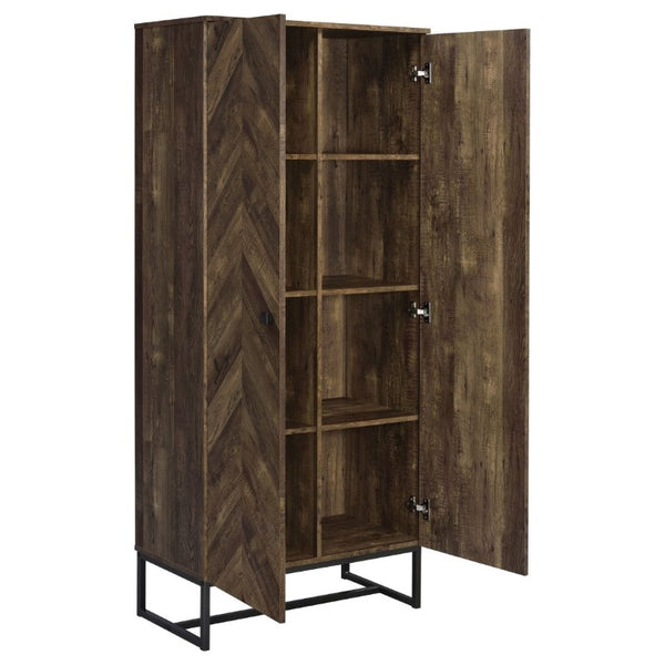 English Elm Gunderson Herringbone Oak Tall Accent Cabinet with Gunmetal Steel Base 8 Shelves B2777P535950
