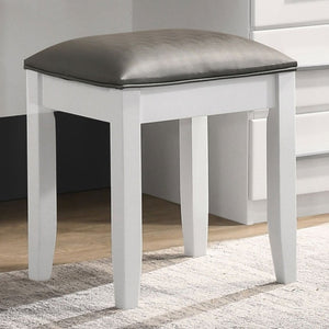 English Elm Glossy White Rubberwood Vanity Stool with Metallic Leatherette Padded Seat Bedroom B2777P535975