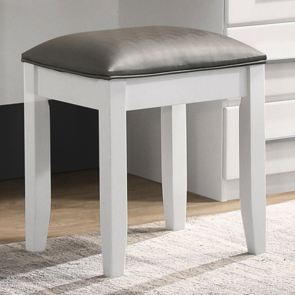 English Elm Glossy White Rubberwood Vanity Stool with Metallic Leatherette Padded Seat Bedroom B2777P535975