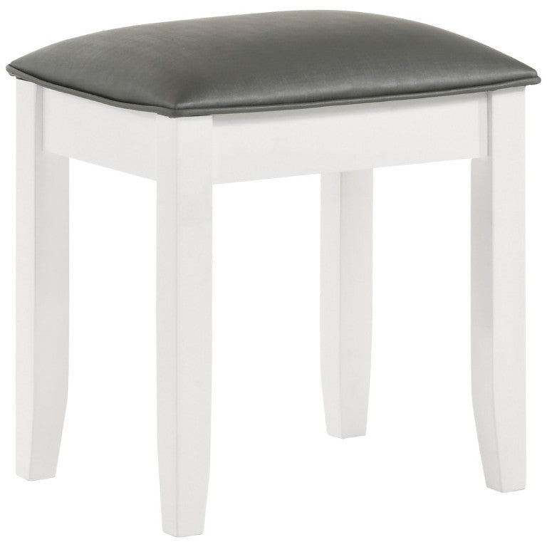 English Elm Glossy White Rubberwood Vanity Stool with Metallic Leatherette Padded Seat Bedroom B2777P535975
