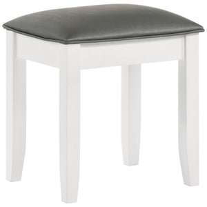 English Elm Glossy White Rubberwood Vanity Stool with Metallic Leatherette Padded Seat Bedroom B2777P535975