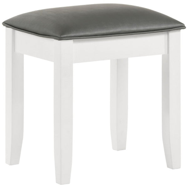 English Elm Glossy White Rubberwood Vanity Stool with Metallic Leatherette Padded Seat Bedroom B2777P535975