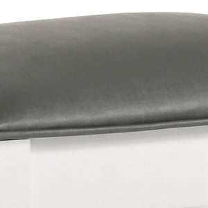 English Elm Glossy White Rubberwood Vanity Stool with Metallic Leatherette Padded Seat Bedroom B2777P535975