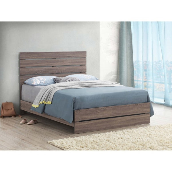 English Elm Barrel Oak Plank Queen Bed Rustic Farmhouse Platform Frame with Slatted Headboard B2777P535984