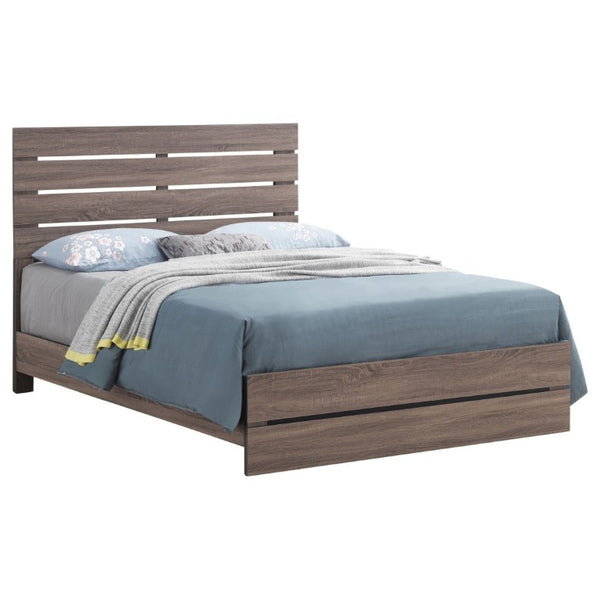 English Elm Barrel Oak Plank Queen Bed Rustic Farmhouse Platform Frame with Slatted Headboard B2777P535984