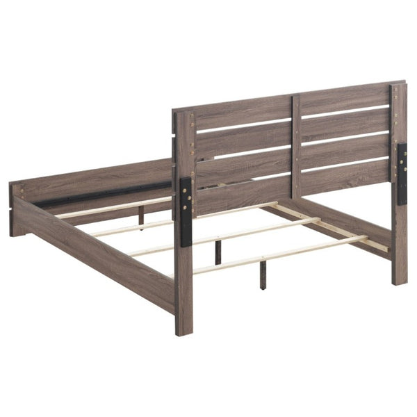 English Elm Barrel Oak Plank Queen Bed Rustic Farmhouse Platform Frame with Slatted Headboard B2777P535984