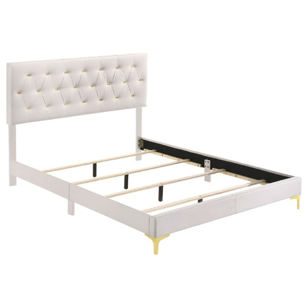English Elm James White Leatherette Queen Bed Tufted Headboard with Gold Button Glam Accents B2777P535990