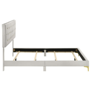 English Elm James White Leatherette Queen Bed Tufted Headboard with Gold Button Glam Accents B2777P535990