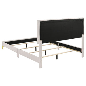 English Elm James White Leatherette Queen Bed Tufted Headboard with Gold Button Glam Accents B2777P535990