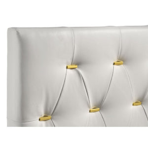 English Elm James White Leatherette Queen Bed Tufted Headboard with Gold Button Glam Accents B2777P535990