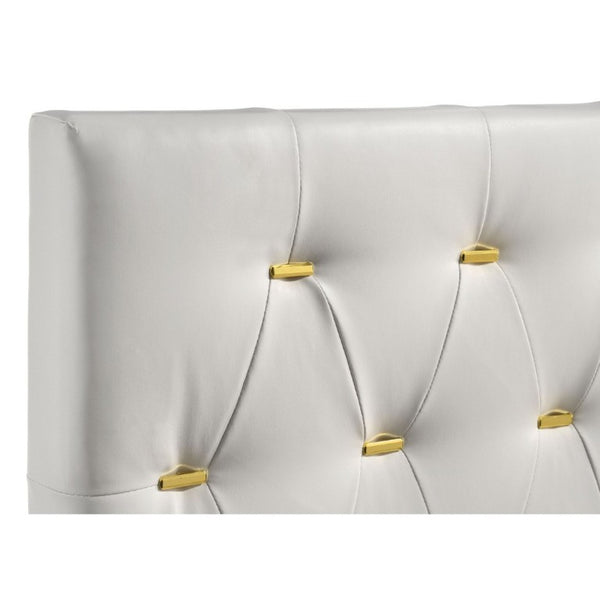 English Elm James White Leatherette Queen Bed Tufted Headboard with Gold Button Glam Accents B2777P535990