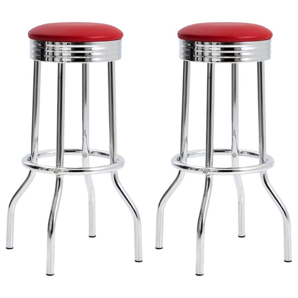 English Elm Red Faux Leather Swivel Barstools Retro Diner Style Chrome Base Kitchen Set Red B2777P535991