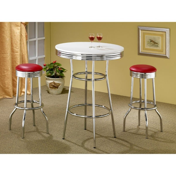 English Elm Red Faux Leather Swivel Barstools Retro Diner Style Chrome Base Kitchen Set Red B2777P535991