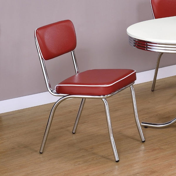 English Elm Red Leatherette Retro Diner Side Chairs Set of 2 with Gleaming Chrome Metal Frame Red B2777P535992